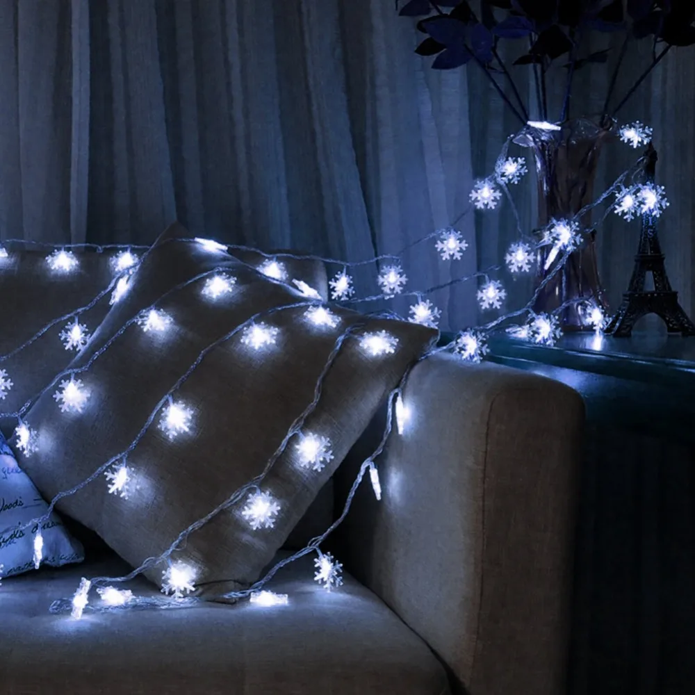 OurWarm 4M 20 Head Snowflake LED Light String Frozen Party Snowflake Window Garland Wedding Christmas Decorative Light