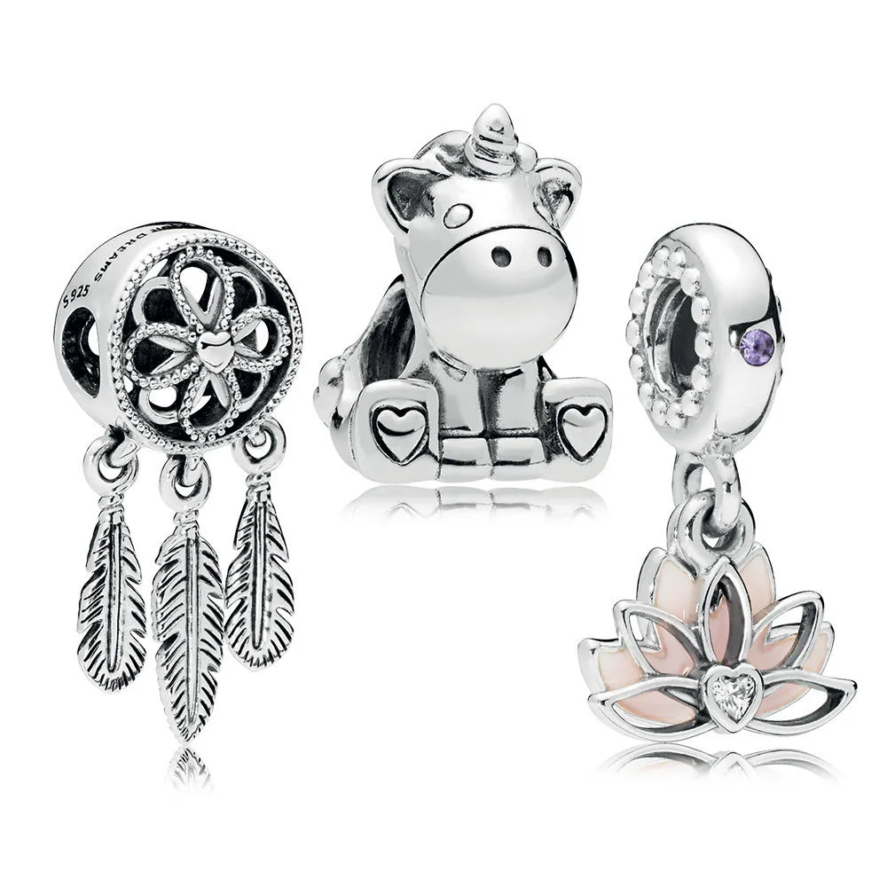 

New 925 Sterling Silver Spiritual Unicorn Serene Dreams Charm Pack Fit Original pandora Bracelet Bead Bead Charm DIY Jewelry