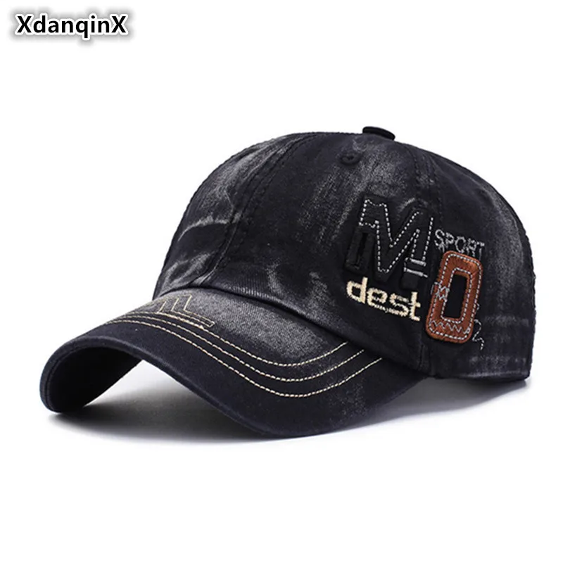 

XdanqinX Unisex Adjustable Size Cowboy Cotton Baseball Caps Snapback Cap Women's Ponytail Cap Men's Letter Embroidery Tongue Hat