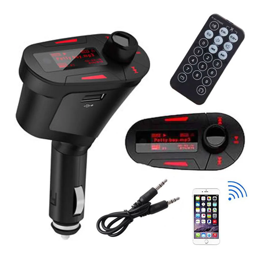 

Multifunction Intelligent Car Kit MP3 Player Audio FM Transmitter Remote USB SD Card Aux In Dual Output Adapter Modulator H0205