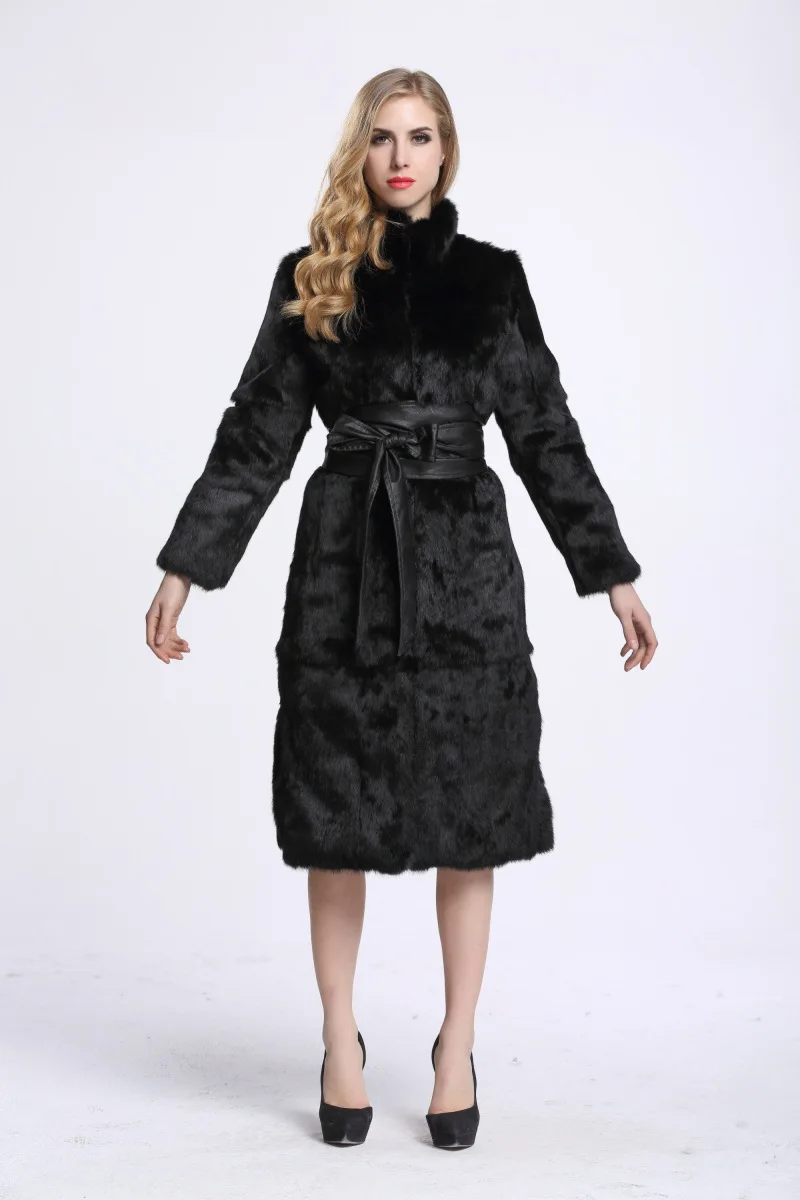 Женское меховое пальто новое пальто из натурального кроличьего меха длинное меховое пальто с длинным рукавом пальто из натурального меха зимняя куртка для женщин