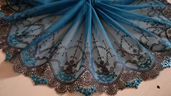 

2 Yds Lace Trim Floral Embroidered Dark Blue Tulle Lace 7.87" Wide Doll Dress Underwear Costume DIY Craft Supplies