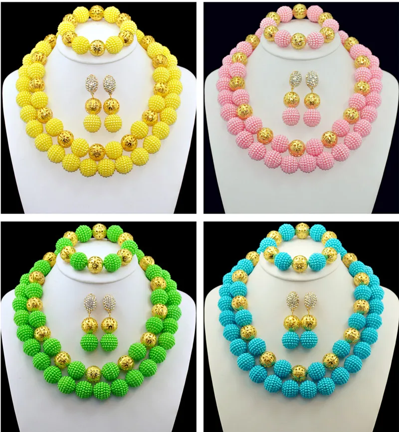 

10 Colors Imitation Pearl Balls Women Nigerian Wedding Bridal Jewelry Set African Beads Jewelry Sets 2016 New Free Shipping