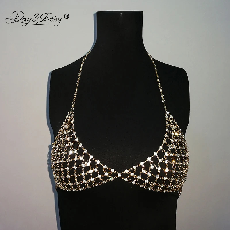 DAVYDAISY Women Sexy Bra Chain Rhinestone Crystal Bralette Female Intimate Sexy Lingerie Crop Top Underwear Erotic Bras BR002