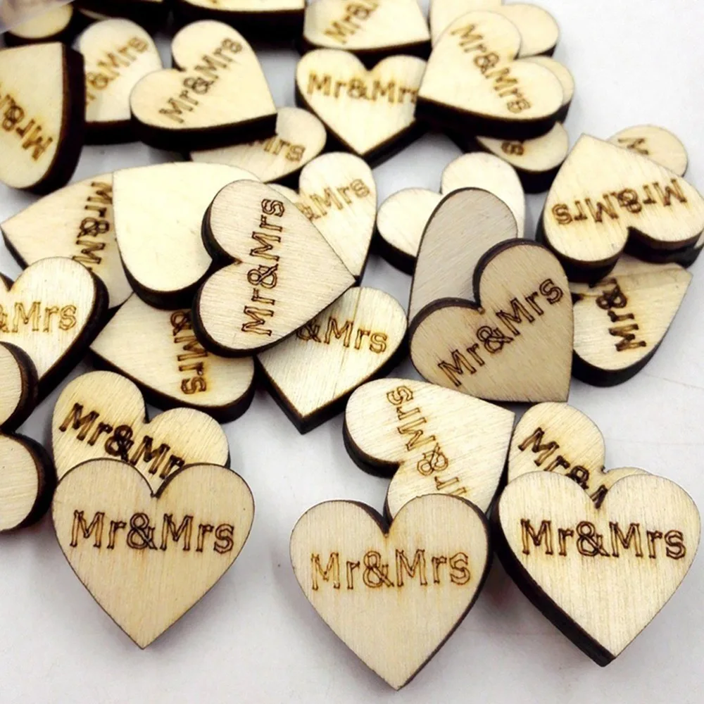 ANGRLY 50 шт. Деревенское деревянное сердце резное с Mr & Mrs свадебные украшения стол
