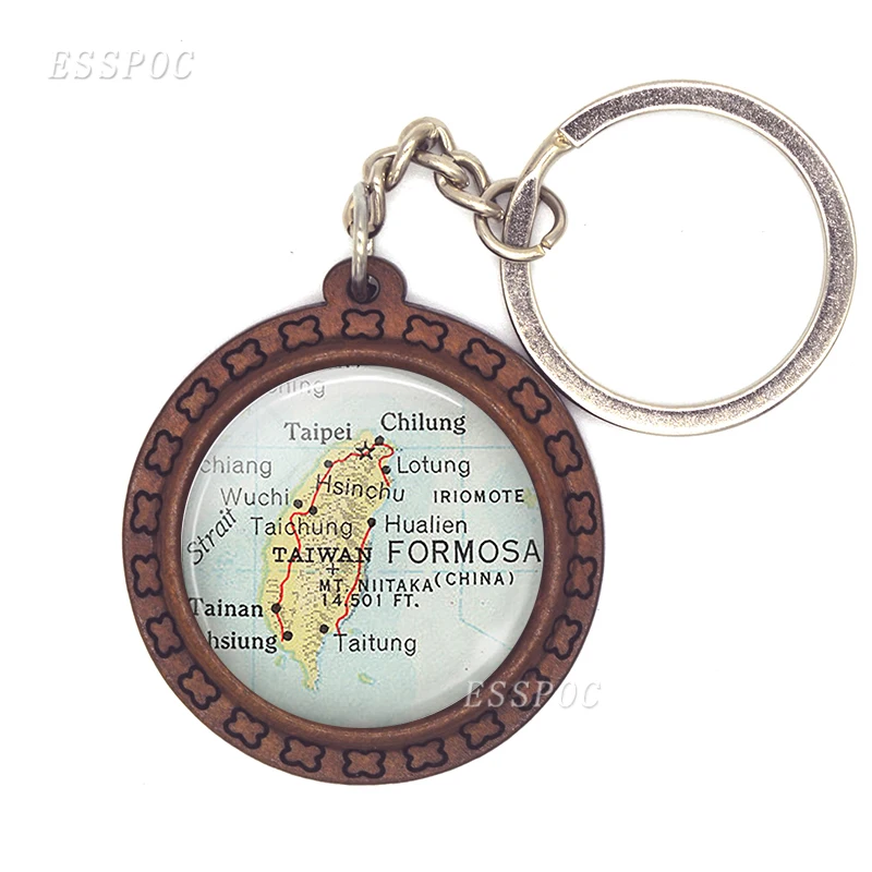Leather Keyring Engraved Taipei City Taiwan Flag