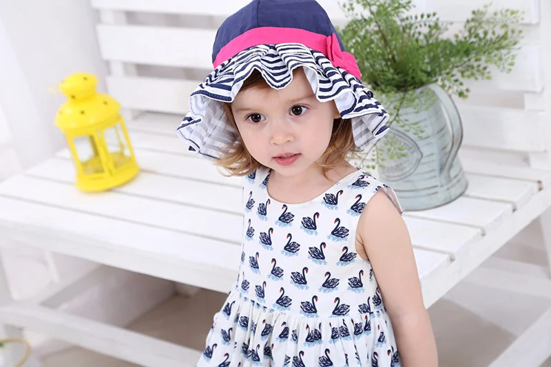 Rose Red Bow Baby Girls Hat Fashion Striped Bucket Hat For Girls Wide Brim Sun Cap Hat Spring Summer Panama Baby Girls Clothing (13)