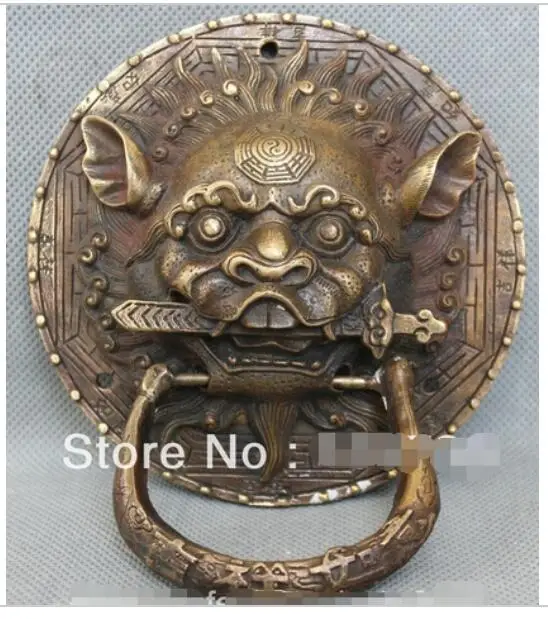 

67110247+++Chinese Fengshui Door Copper Bronze Lion Foo Dog Mask Head Sword Statue knocker