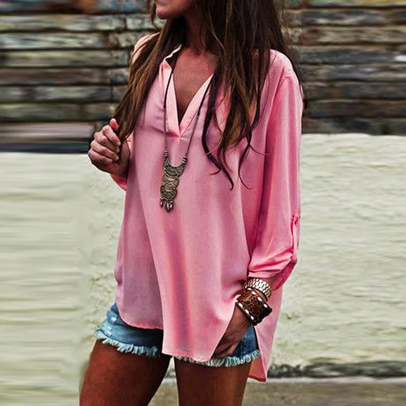 5XL Women Shirts Spring Summer Casual V-Neck Chiffon Blouse Female Top Camisa Feminina Long Sleeve Ladies Blouse Femme Plus Size