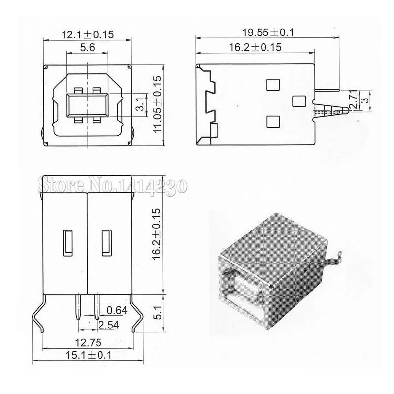 10 шт. квадратный USB разъем USB B Тип Женский 180 градусов PCB сварочный родительский разъем для принтера данных