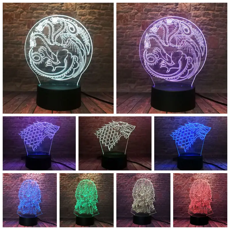 

Game of Thrones House Stark Model 3D Illusion LED 7 Colors Changing Nightlight Song Of Ice And Fire House Targaryen Light-up Toy