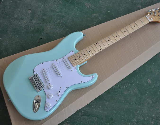 

New arrival! Factory custom Light bule body electric guitar with white pickguard maple fingerboard, can be customized