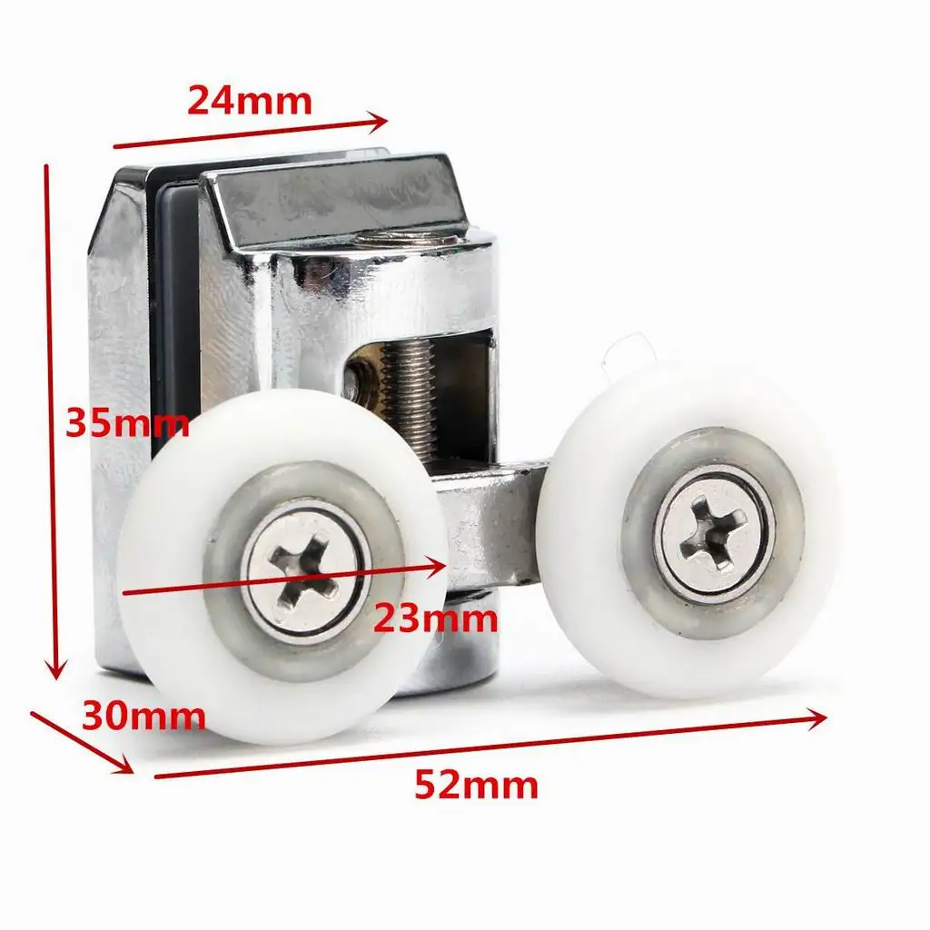 2Pcs Double Sliding Shower Glass Door Upper Rollers Wheel Runners DIY 23mm