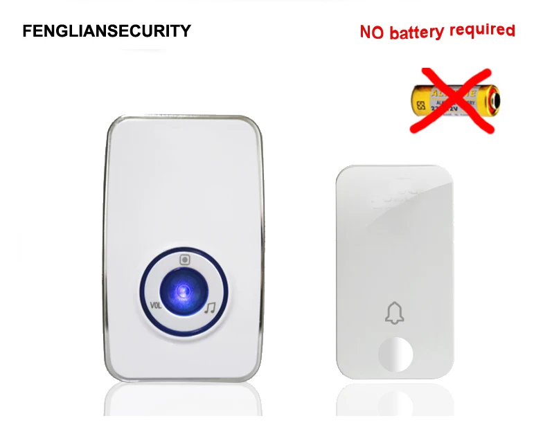 Self Power Wireless DoorBell No Battery Waterproof Push Button EU plug