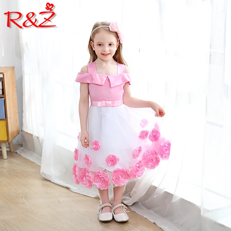 R& Z/Детское платье г. Новое летнее платье для девочек платье без бретелек с бантом модное Сетчатое платье с вышивкой розы