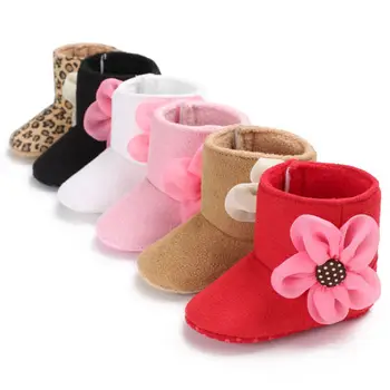 

Baby Girls Bow Flower Boots Crib Shoes Newborn Warm Cotton Cute Non-slip Soft Sole Boots Shoes Baby Girl