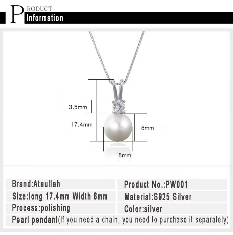 Ataullah, настоящая Подвеска из натурального пресноводного жемчуга, ожерелье, серебро 925, ювелирное изделие, Роскошные качества для женщин, DIY ожерелье s PW001