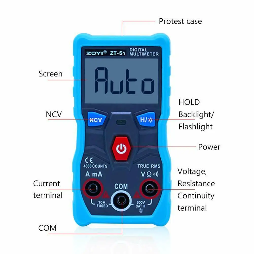 ZOYI ZT-S1 цифровой мультиметр тестер Автозапуск True RMS Automotriz Mmultimetro с NCV удержания данных ЖК-подсветка+ фонарик