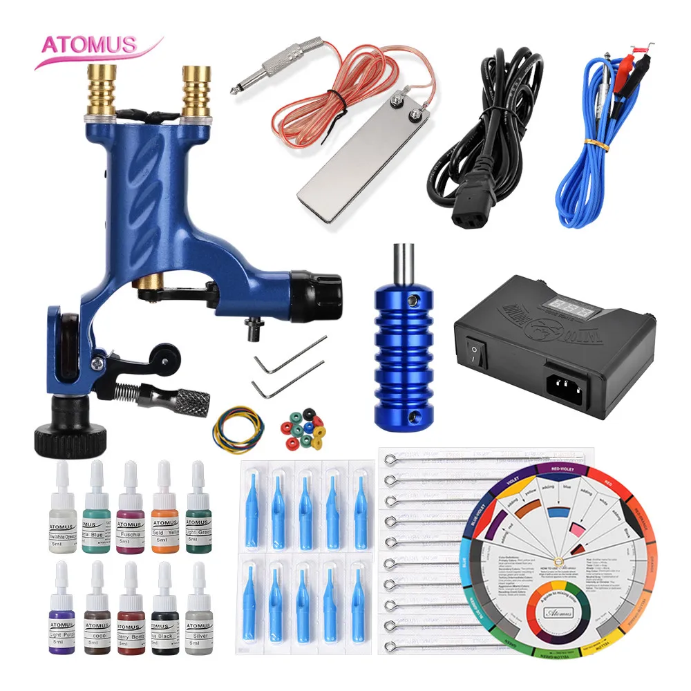 

Complete Tattoo Kit Tattoo Machines Gun Ink Set Power Supply Grips Body Art Tools Set Tattoo Permanent Makeup Tattoo set