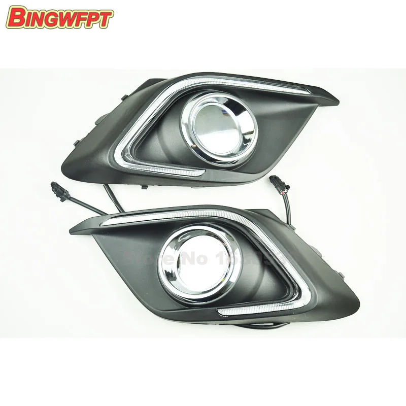 

Dimming style relay 12V LED car DRL daytime running lights with fog lamp hole for Mazda 3 axela 2014 2015