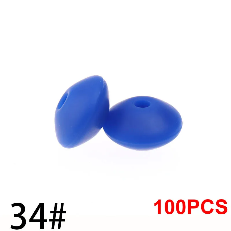 QHBC 12*7 мм Прорезыватель для зубов 100 бусины в форме чечевицы силиконовый жемчуг BPA бесплатно детский кусающий Прорезыватель для зубов ожерелье пищевого класса мама игрушки для кормления - Цвет: 34 Navy Blue