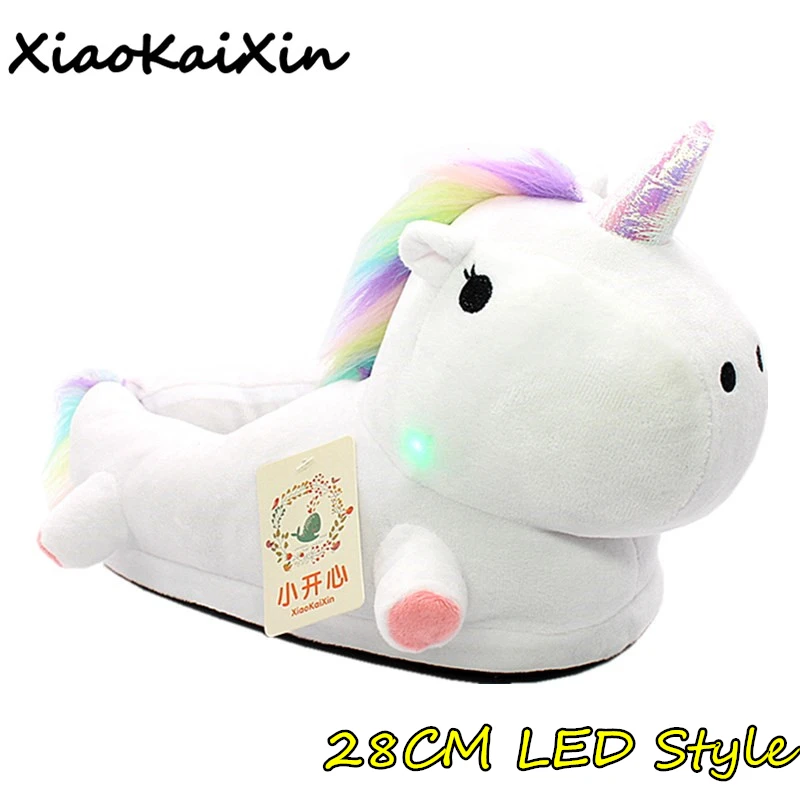 

Glowing Unicorn Plush Slippers for Women Men Children Teenage Unisex Winter Indoor Warm PP Cotton LED Light Luminous Home Shoes