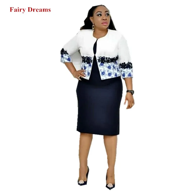 

Dashiki African Clothing Women 2 Piece Sets Derss And Coat Suits Print White Cardigan Summer Blue Pink Pencil Dress Fairy Dreams