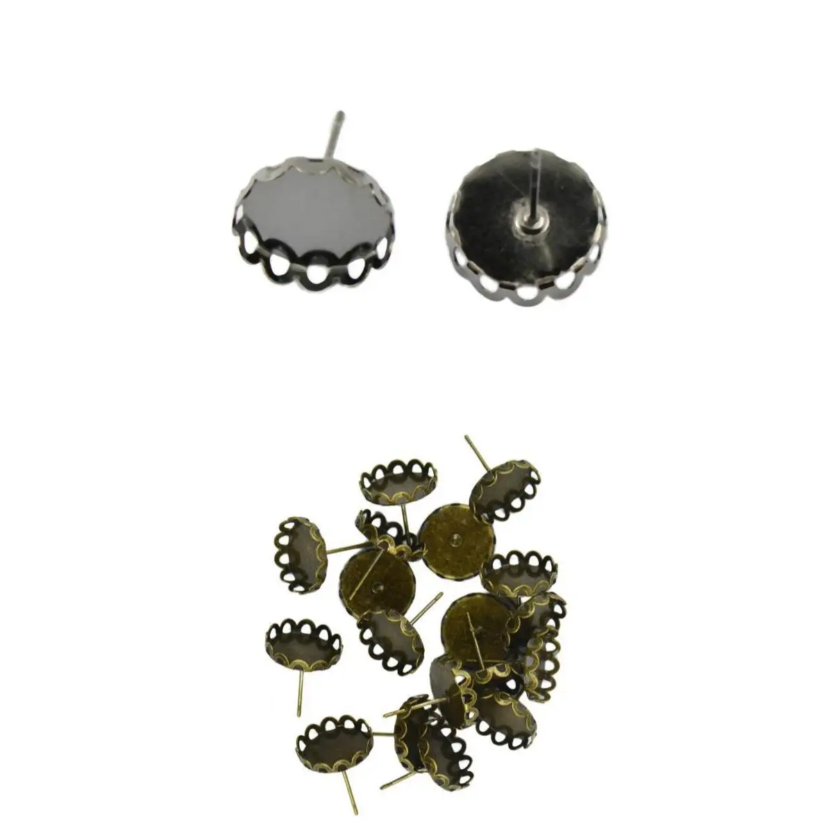 40 Pieces Earring Ear Stud Pins Base Metal Blank Cabochon Setting Earring Base DIY Jewelry Findings Bronze & Black