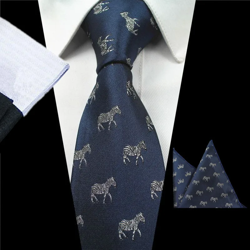 

Animals Zebra Cartoon Graphic Fashion Men's 100% Silk Tie Set Ties Handkerchief Solid Polka Dot Flower Dot for Wedding Party