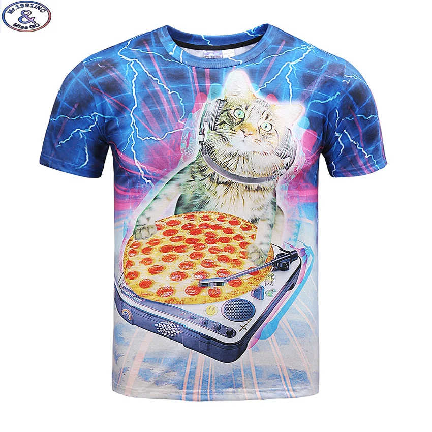 Mr 1991 Newest funny kitten eat pizza printed 3D t shirt for boys and girls summer