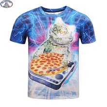 Mr.1991 Date drôle chaton manger pizza imprimé 3D t-shirt pour les garçons et filles d’été style chat 3D t shirt grands enfants tops A33