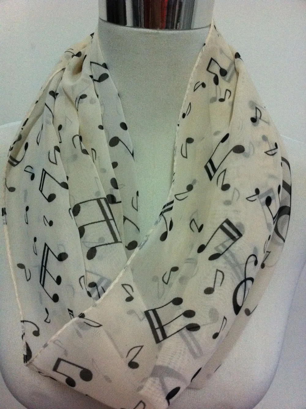 Модный стильный женский шифоновый шарф с музыкальной нотой, 2-снуд, бесконечный круг, повседневный шарф, Новинка