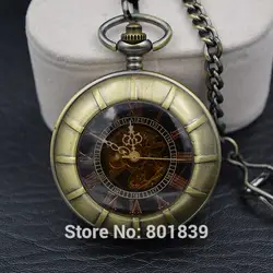 Винтажный Римский циферблат двойной Охотник стимпанк Механический карманные часы для мужчин и женщин с цепочкой Роскошный чехол часы