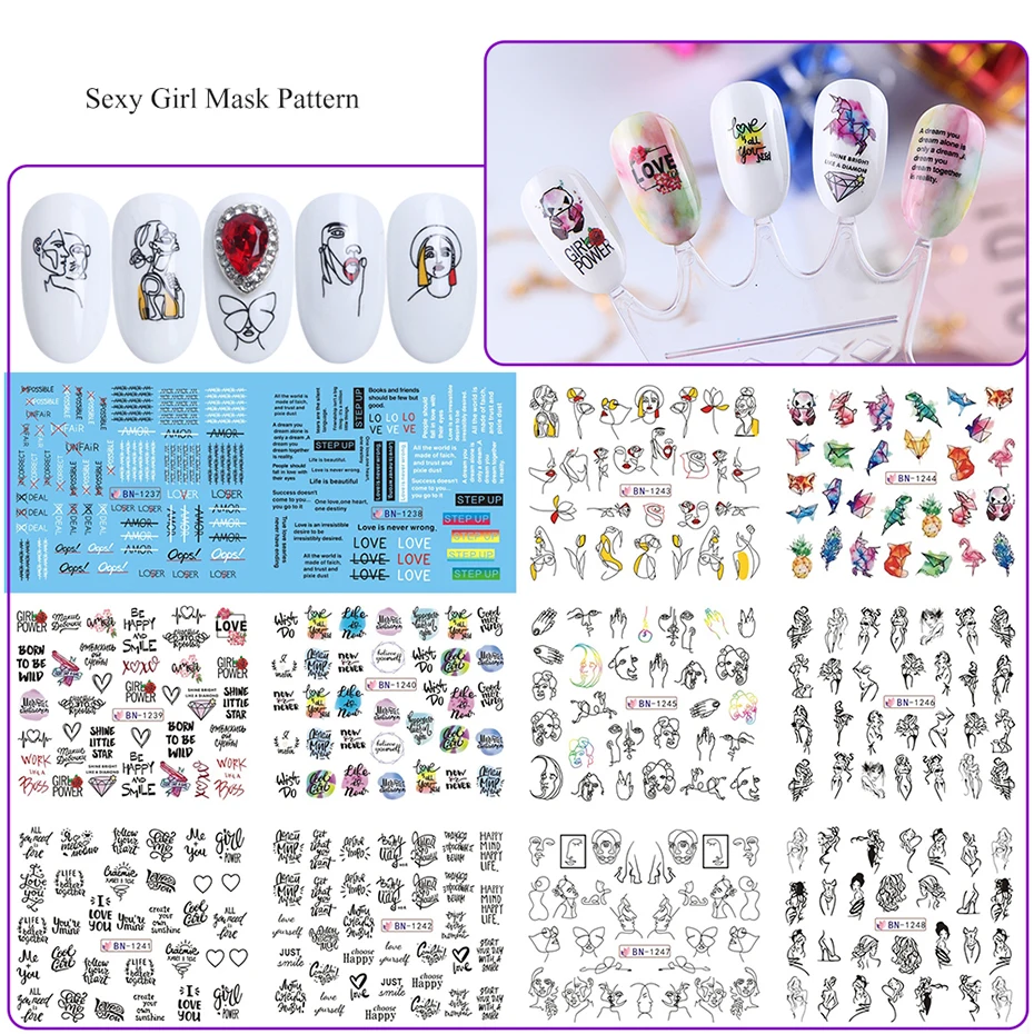  36 Type Floral Nail Water Decals DIY Colorful Geometry Hollow Wraps Flower Nail Art Decorations Nail Sticker Set LEBN1213-1248 (9)