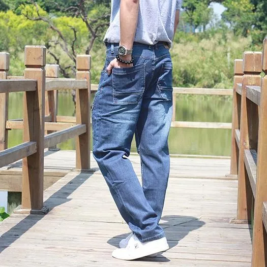 Прямые джинсы мужские джинсы Новые Сезоны комбинезон свободные брюки карго эластичные мужские длинные брюки размера плюс 28-44 низ