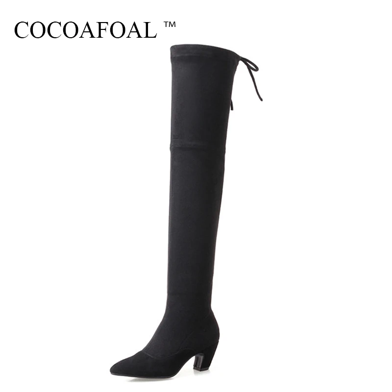 Plus La Beige En À Cuissardes Hiver noir Talons Femme Bottes Taille Noir Sexy 41 Chaussures Hauts Sur Genou Véritable Cocoafoal Mode Cuir Le AxZ06w1A
