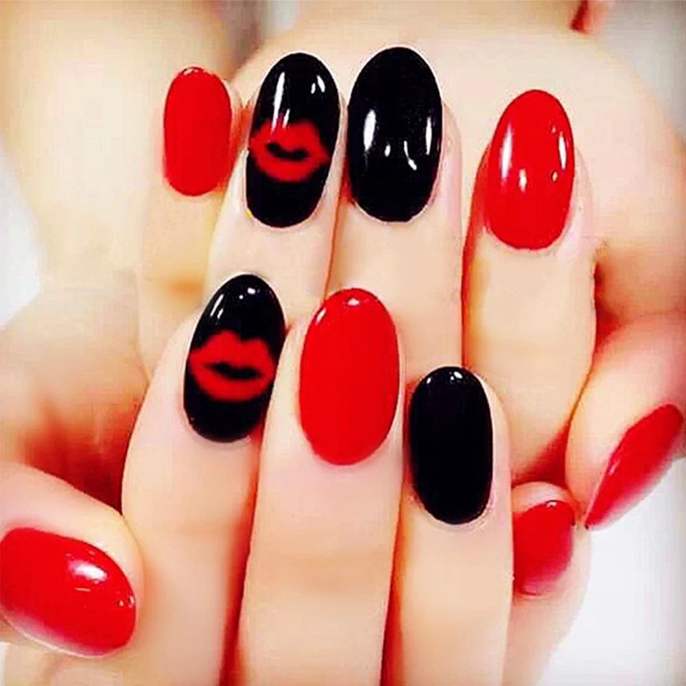 24 шт./компл. черный геометрический Накладные ногти просто ногтем Французский