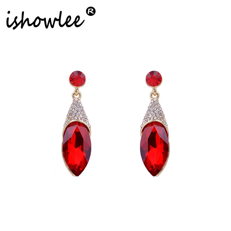 

ISHOWLEE Luxury Red Crystal Teardrop Earrings for Women Wedding Minimalism Multicolor Earrings Womens Accessoires Jewelry bxb07