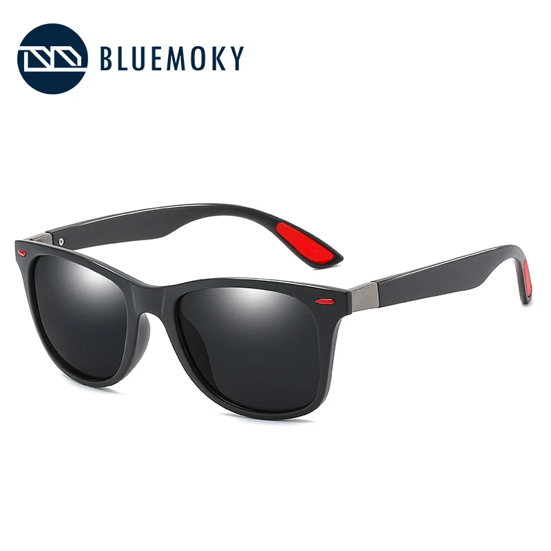 Мужские солнцезащитные очки BLUEMOKY с квадратными заклепками, поляризационные, UV400, черные, мужские солнцезащитные очки, Полароид, брендовые, для вождения,, Ретро стиль - Цвет линз: 001