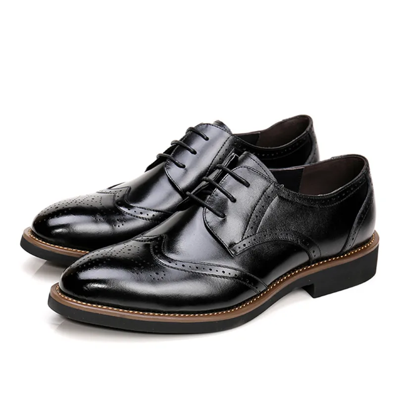 Handsome Black Mens Lace Up Genuine Leather Shoes Fashion Men Business Oxfords Wedding Dress Shoe Chaussure Homme Creepers