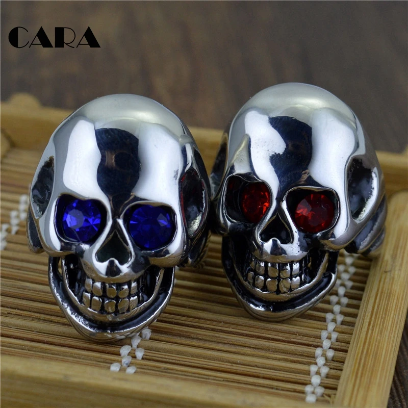 

New Vintage fine polished 316L stainless steel mens rings Crystal eyes skull rings men jewelry COLOR DOES NOT FADE CARA0170