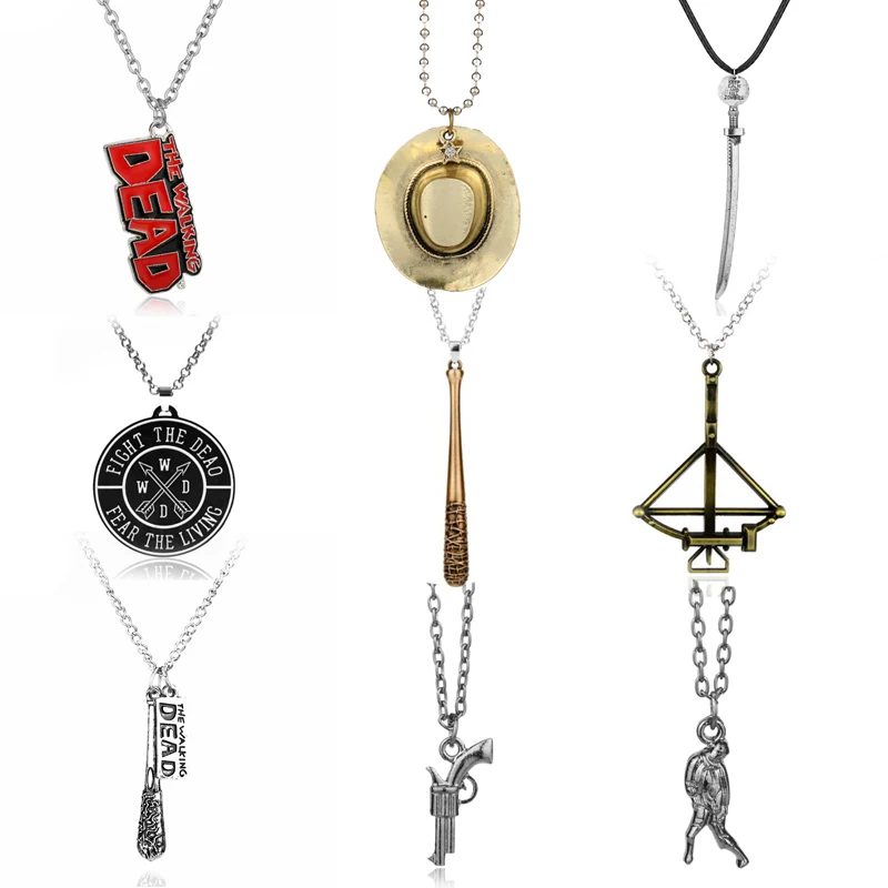 

The Walking Dead Necklace Bat Bow Gun Swrod Zombie Pendants Necklace Creative Jewelry Men Women Trinket