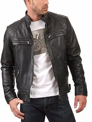 The new men's black leather motorcycle jacket ride real lambskin | Мужская одежда