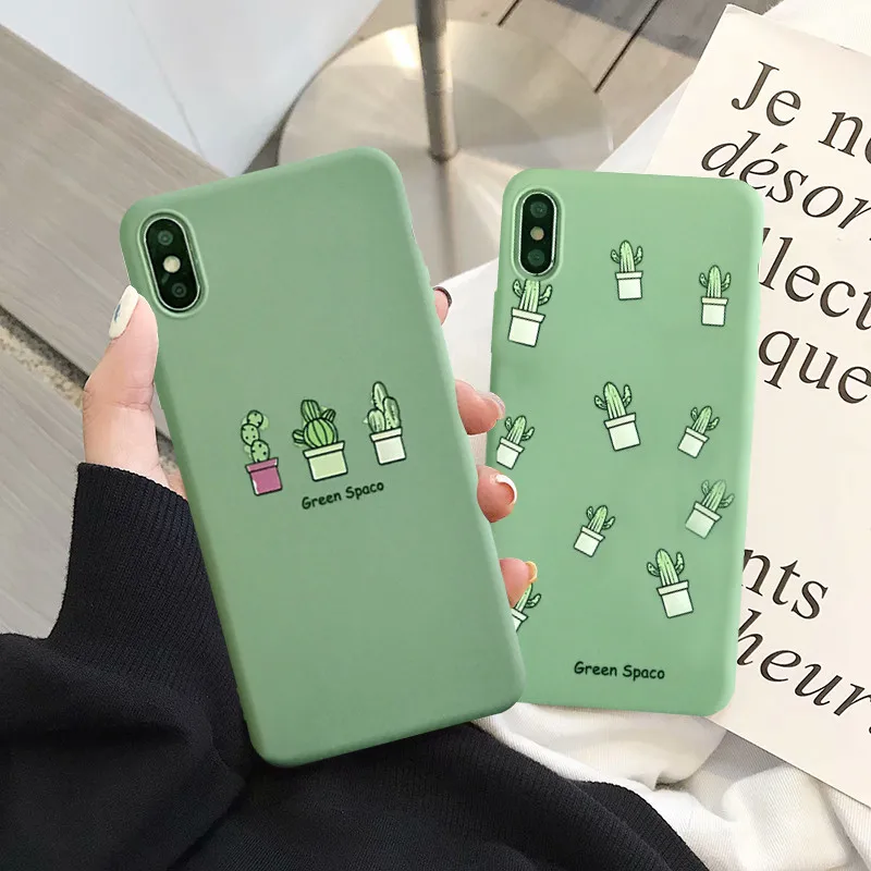 JAMULAR милый Зеленый Кактус в горшке парный чехол для iPhone XS MAX X XR 7 8 6 6s Plus Мягкий ТПУ