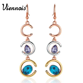 

Viennois Multicolor Moon Dangle Earrings for Women Triple Layers Blue & Purple Crystal Drop Earrings Female Long Earrings
