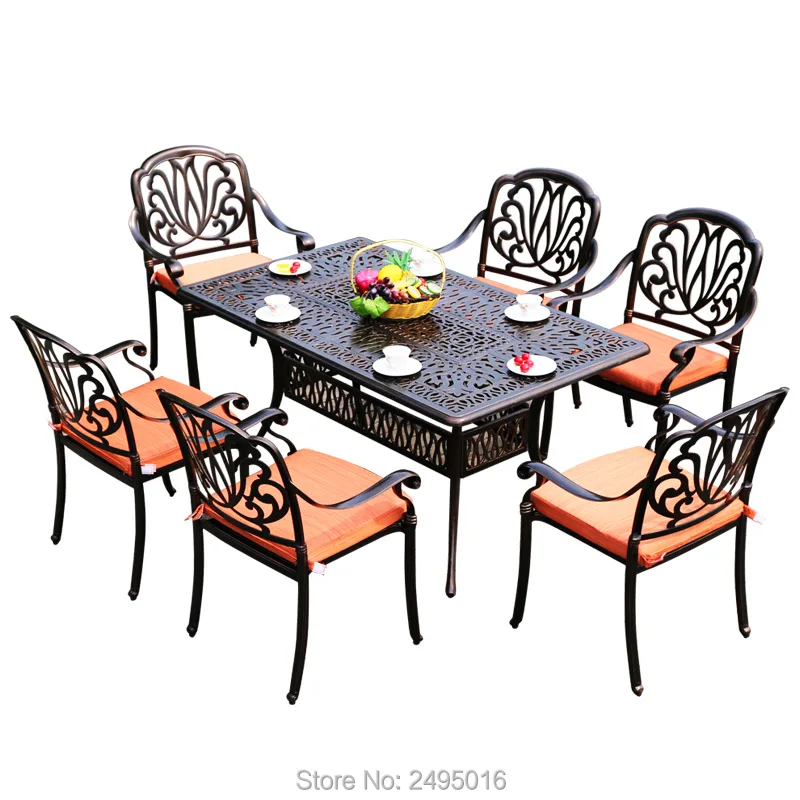 set of 7-pieces garden dining sets outdoor aluminum chairs table patio furniture set Backyard Lawn Balcony Leisure sets ant rust