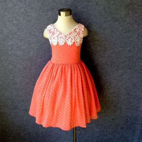 New Girls Kid's Princess Orange Lave Vest V Neck Zip One Piece Dress | Детская одежда и обувь