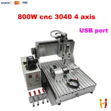 USB port CNC 3040 4 Axis engraving Machine with 800W VFD water cooled spindle, CNC Milling Lathe machine for aluminum wood