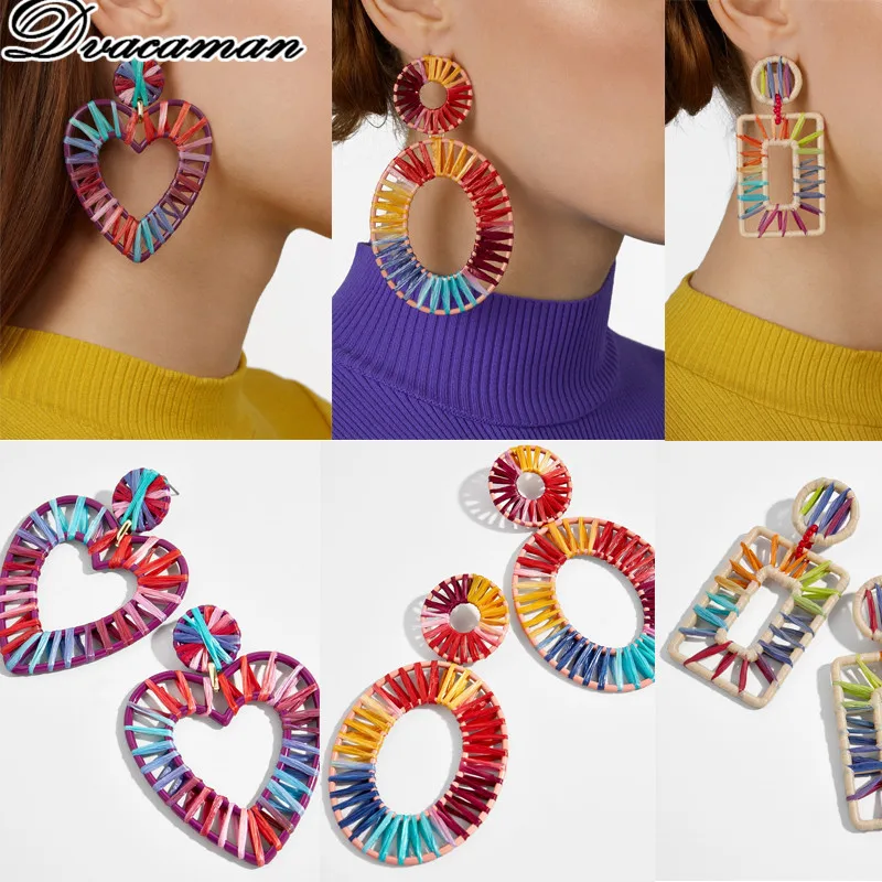 

Dvacaman Handmade REGINA RAFFIA HEART Drop Earrings for Women Trendy Charm Metal Statement Earrings Dangle Party Jewelry Brincos