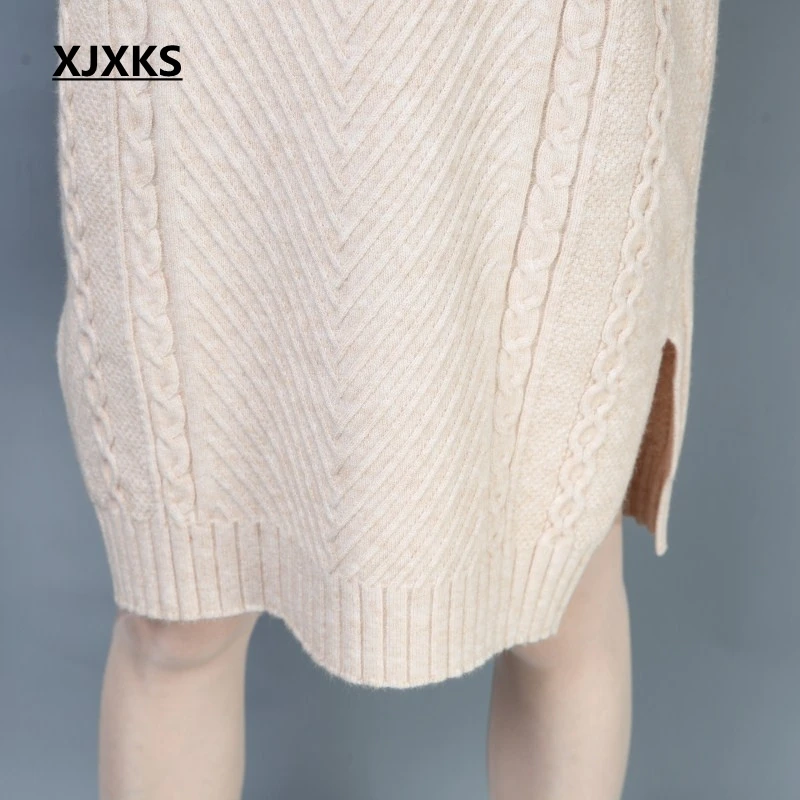 vert Nouvelle Long caramel Hiver En Automne Laine Roulé Beige Pull 2019 Arrivée noir marron Cachemire Robe Femmes Et Col Tricoté Xjxks Casual aASPxqRR
